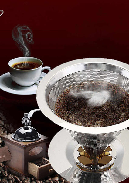 Coffee-filter-with cup stand-foot-banner